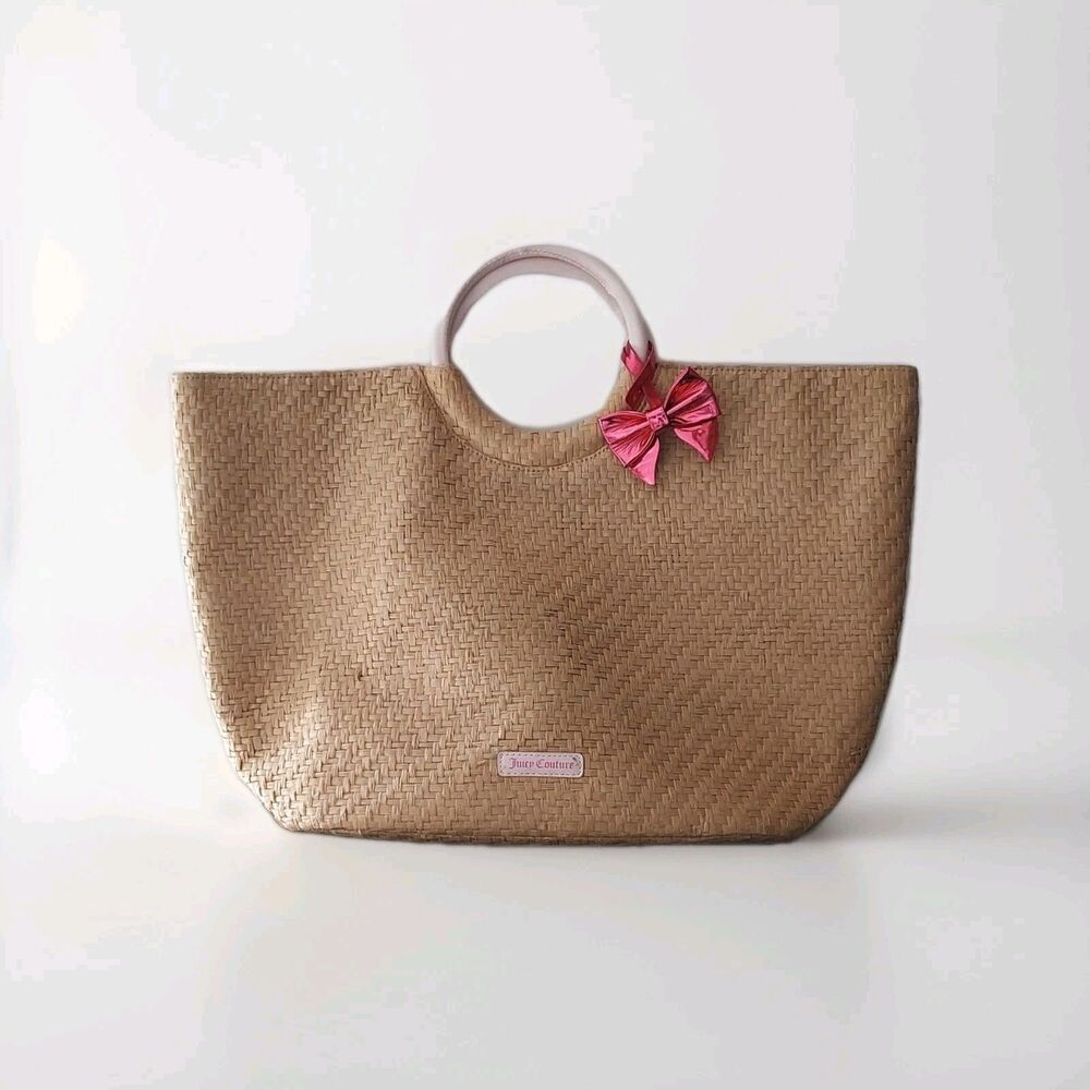 Juicy Couture Straw Purse Y2K Pink Lined Ring Handle Beach Bag